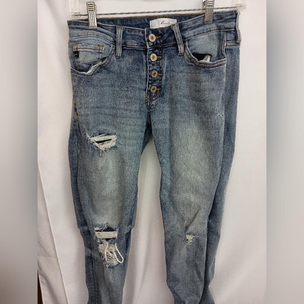 KANCAN Blue Distressed Grunge Designer Boyfriend Denim Jeans (#1,432)